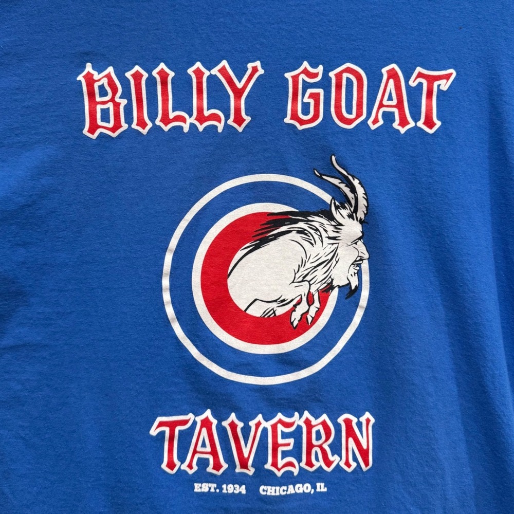 Billy Goat Tavern Chicago Cubs Cheezborger Graphic T Shirt XL Blue 100% Cotton